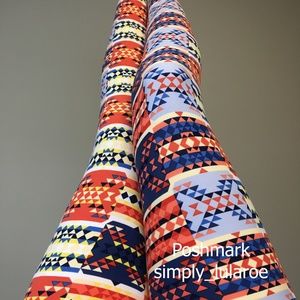 LuLaRoe TC Orange and Blue Aztec Leggings